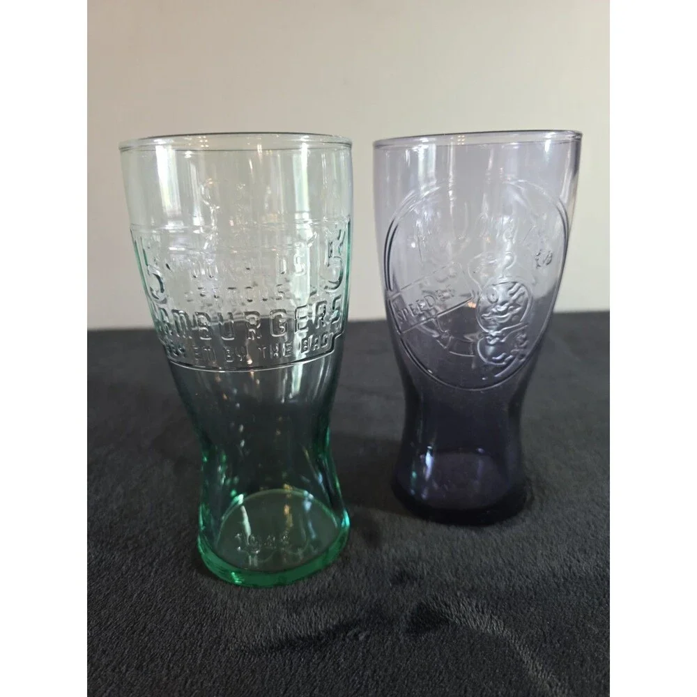 2 - McDonald's 1948 15 Cent Hamburger Collectable Vintage Green And Purple Glass